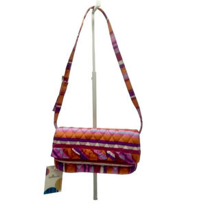 NEW Rare Vera‎ Bradley Caroline Shoulder Bag Clutch Wallet Silk Hibiscus Stripe